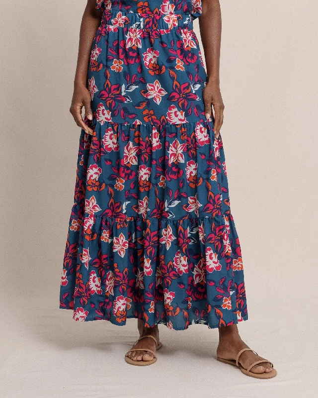 Cozy Outerwear Taytum Aster Bouquet Printed Maxi Skirt