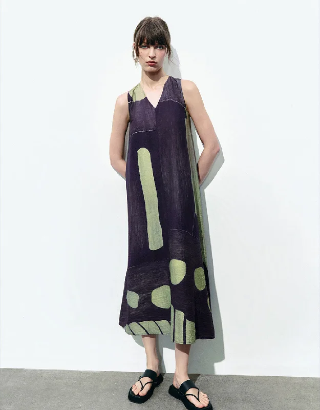 Fun and cute Printed V-Neck A-Line Dress