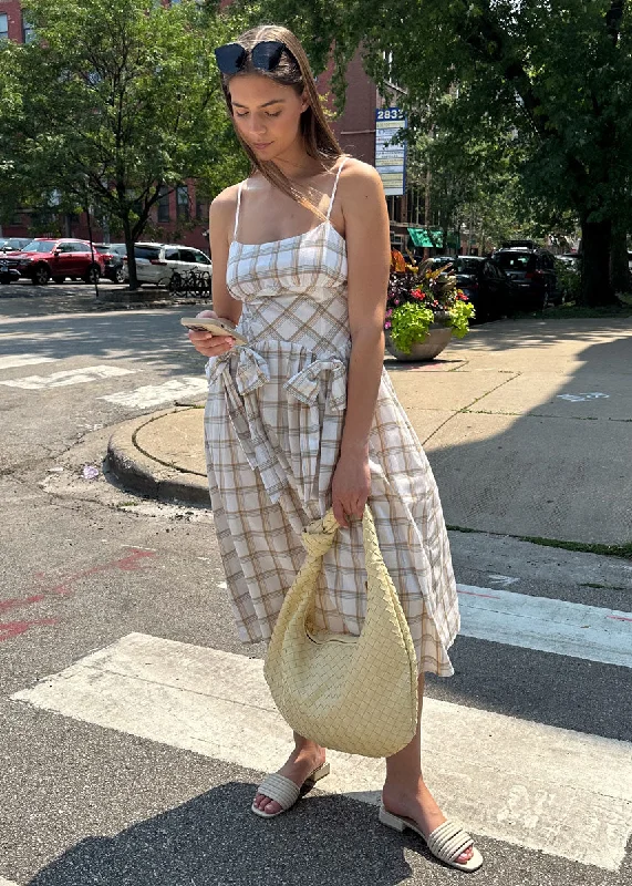 Relaxed Chic Suzanne Plaid Bows Midi Dress - White Multi