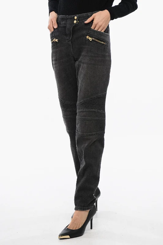 Noble And Elegant Balmain Biker Denims With Zipped Detailing