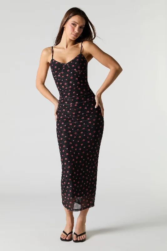 Boutique display Printed Mesh Bustier Maxi Dress