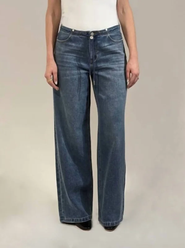 Comfortable Series Western Drawstring Wide Leg Jeans In Dark Blue
