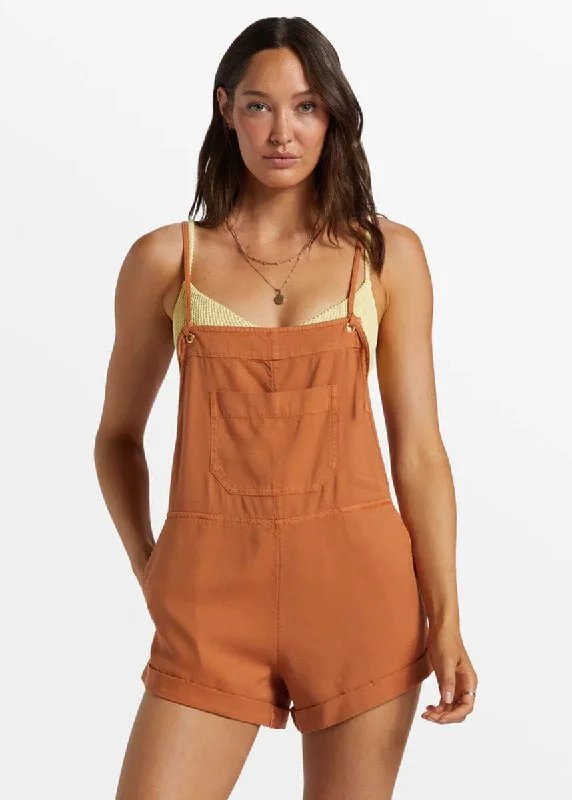 Retro Style Wild Pursuit Short Overalls - Toffee
