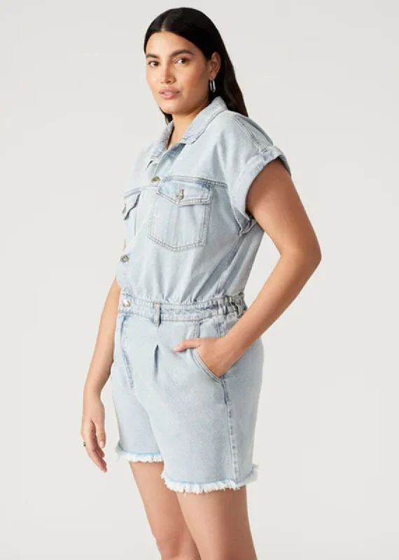 Floral Prints Calliope Romper - Stone Wash Blue