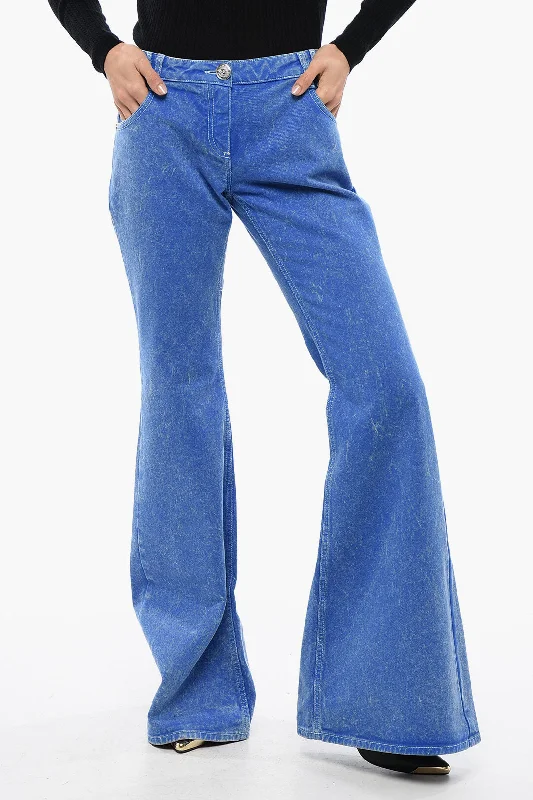 High Street Fashion Balmain Wide-Leg Flared Denims With Embroidered Logo