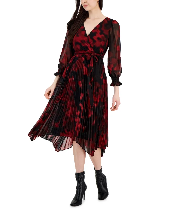 Soft Clothing Taylor Womens Printed Pleated Fit Flare Dress
