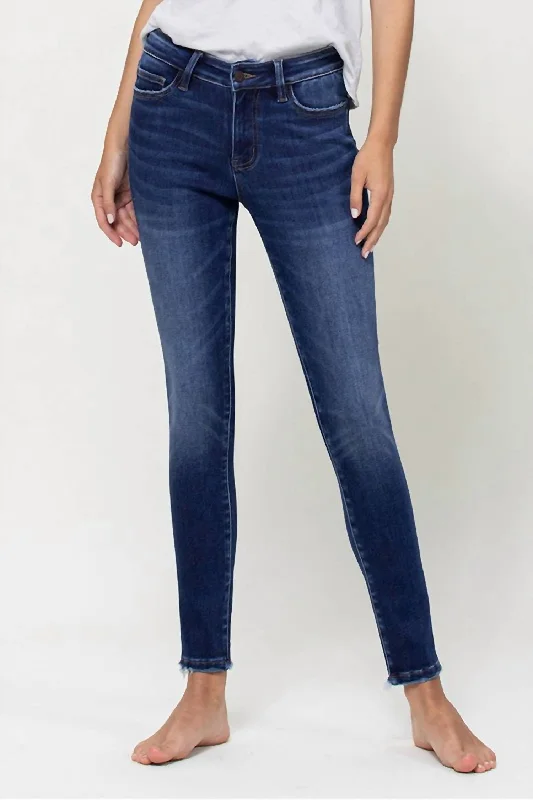 British Fashion Ava Mid Rise Ankle Skinny Jean - No Rips In Dark