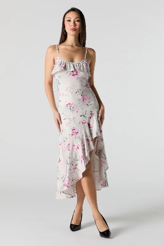 Sports Tights Ruffle Asymmetrical Midi Dress