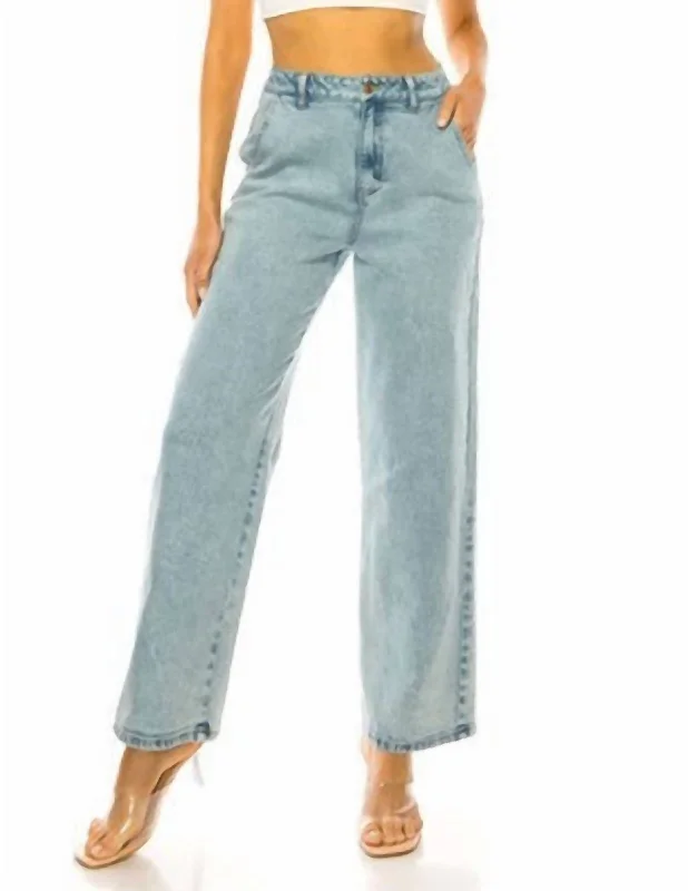 Unique Prints Wide Leg Boyfriend Jeans In Acid Wash