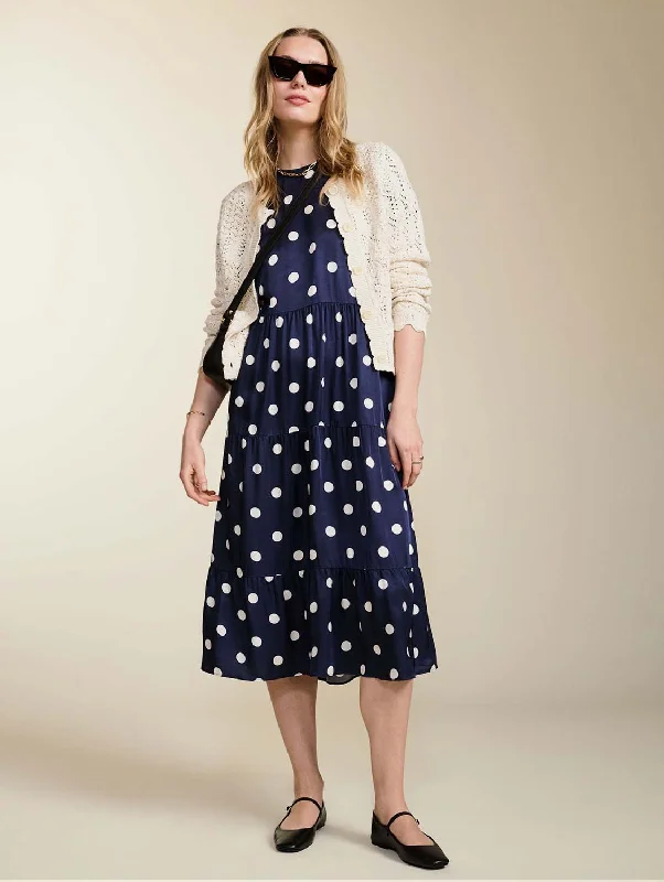 Trendy Traveler Manon Satin Dress | Navy Big Polka
