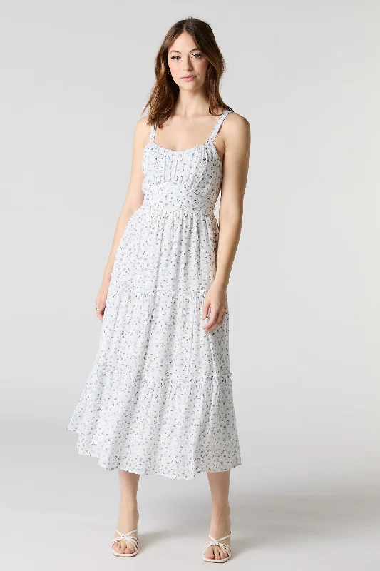 Easy Style Tie Waist Tiered Midi Dress