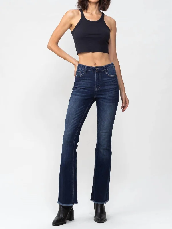 Exquisite Craftsmanship High Rise Flare Jeans In Dark Wash