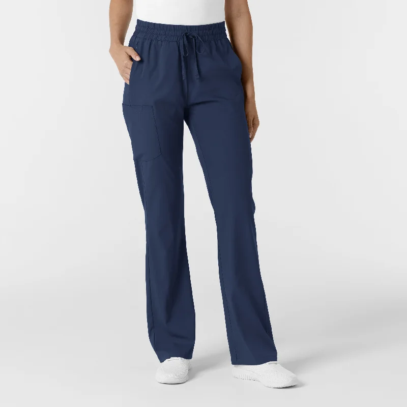 Retro Lace Fabric Boundless Women's Bootcut Scrub Pant - Navy