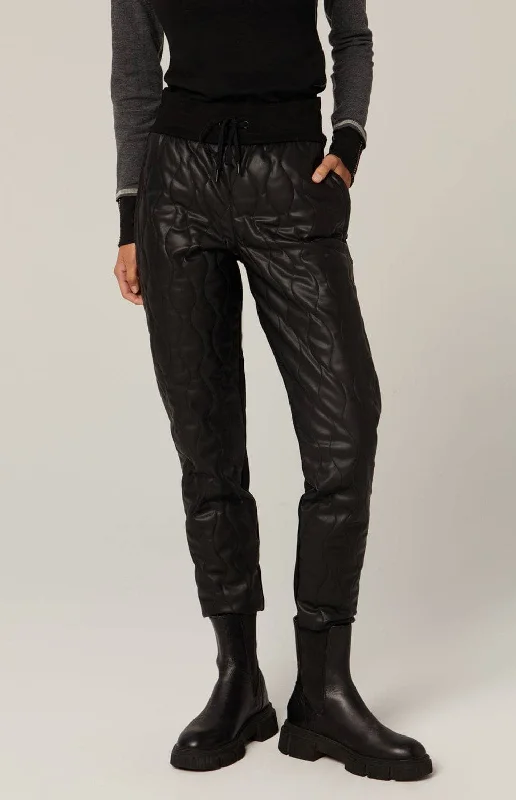 High waist design Finley Quilted Jogger Pant | Black Faux Leather