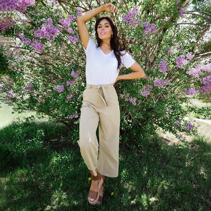 Smart Comfort Heather Khaki Bow Belt Pants