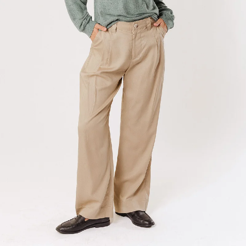 Retro Skirt Design Pleated Trouser, Brown Cotton