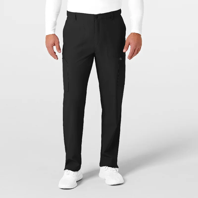 Urban Fashion W123 Men's Flat Front Cargo Scrub Pant - Black