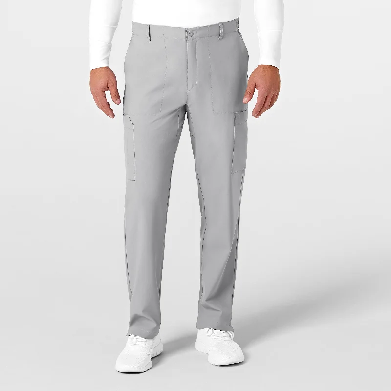 Street Personality Style W123 Men's Flat Front Cargo Scrub Pant - Grey