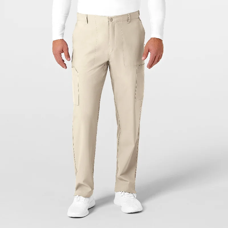 Street Casual Style W123 Men's Flat Front Cargo Scrub Pant - Khaki