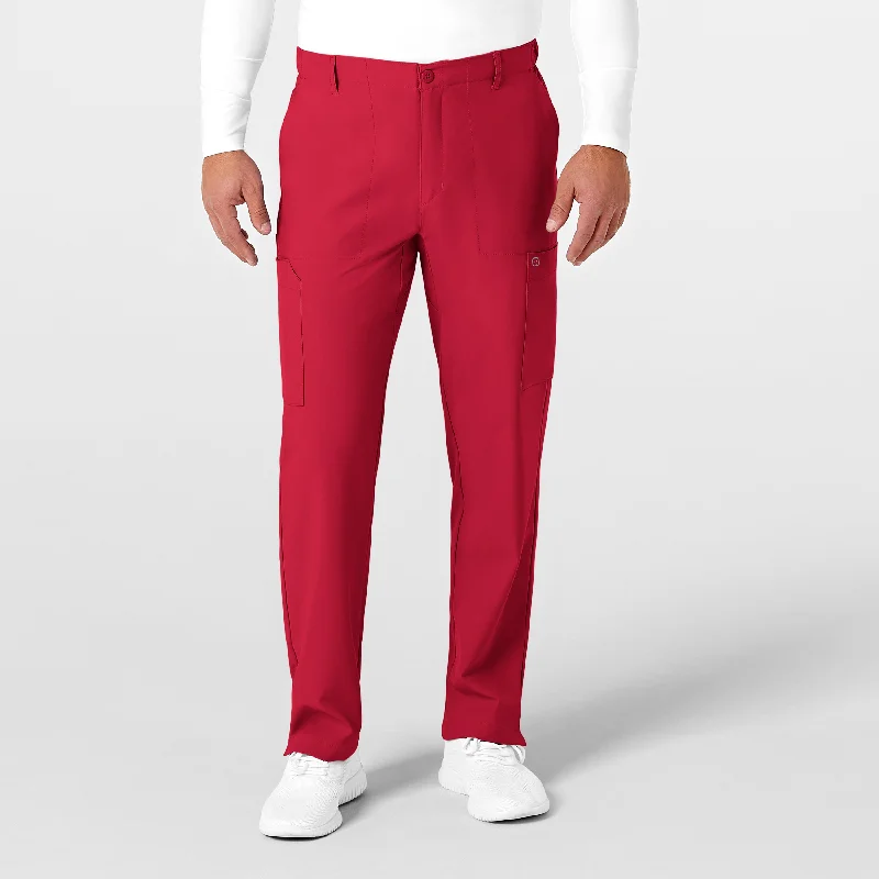 Sports Vitality Style W123 Men's Flat Front Cargo Scrub Pant - Red