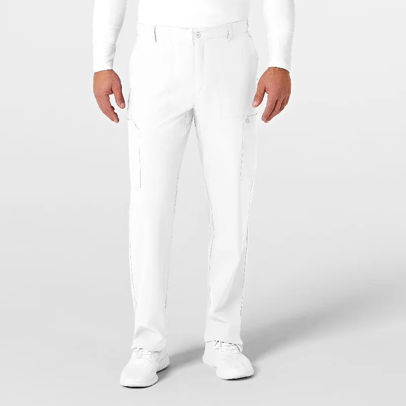 Warm and substantial W123 Men's Flat Front Cargo Scrub Pant - White