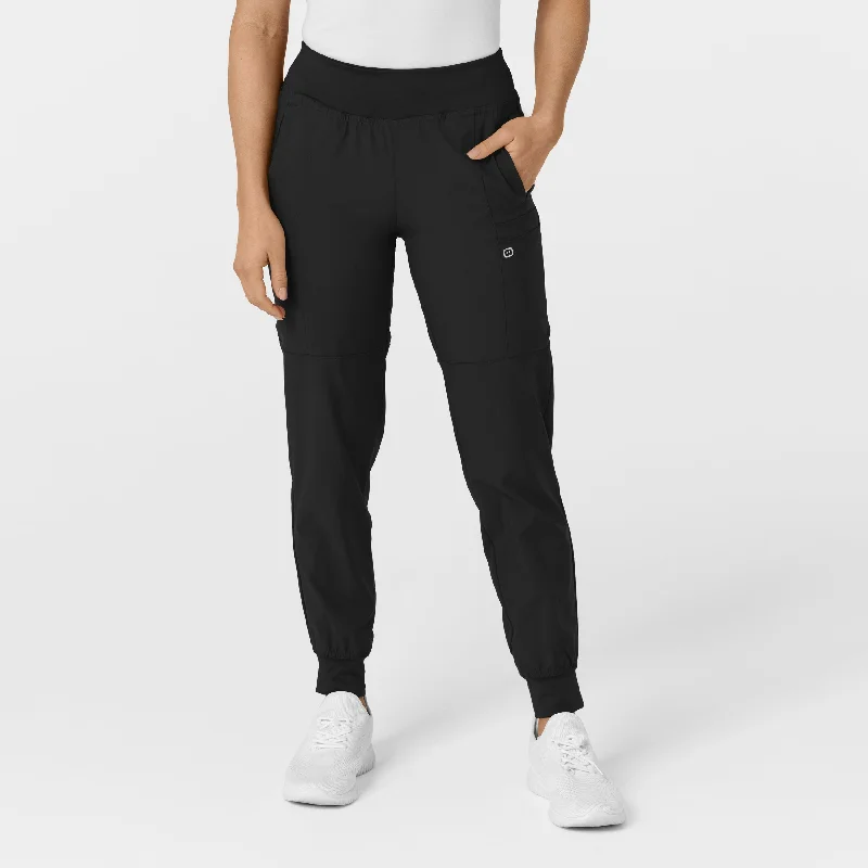 Leisure Sports W123 Women's Comfort Waist Cargo Jogger Scrub Pant - Black