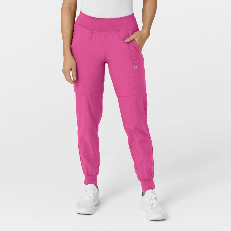 Advanced Design W123 Women's Comfort Waist Cargo Jogger Scrub Pant - Hot Pink