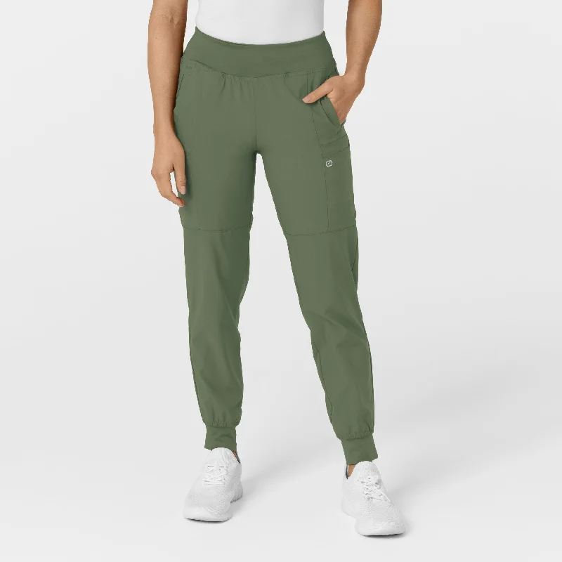 Elegant Comfort W123 Women's Comfort Waist Cargo Jogger Scrub Pant - Olive