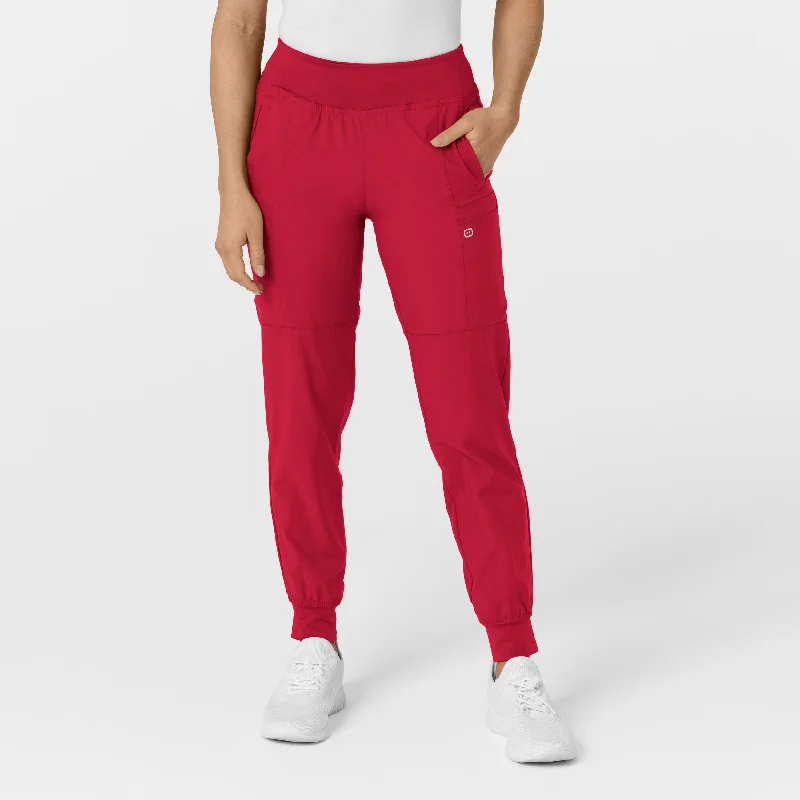 Daily Comfort W123 Women's Comfort Waist Cargo Jogger Scrub Pant - Red
