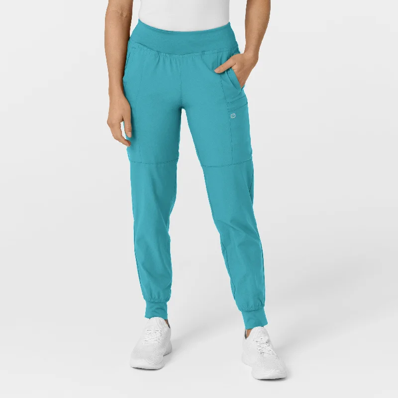 Soft Textures W123 Women's Comfort Waist Cargo Jogger Scrub Pant - Teal Blue