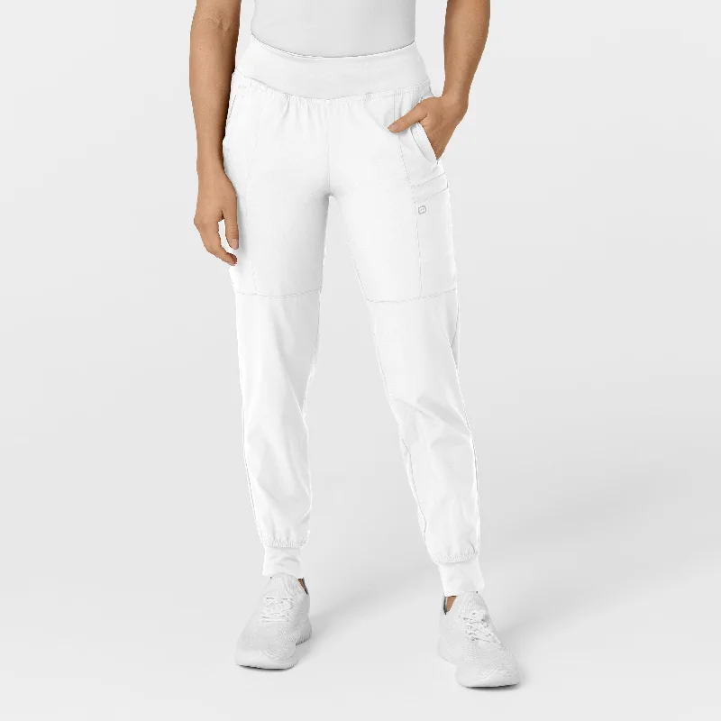 Cozy Look W123 Women's Comfort Waist Cargo Jogger Scrub Pant - White