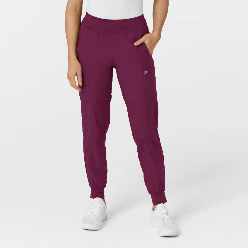 Weekend Style W123 Women's Comfort Waist Cargo Jogger Scrub Pant - Wine